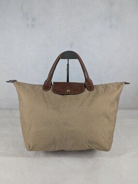 Longchamp Le Pliage Nylon Leather Tote Bag Beige | Pre-owned | Made in China
